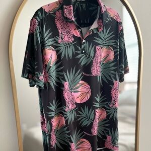 Bad Birdie Black and Pink Cheetah Polo